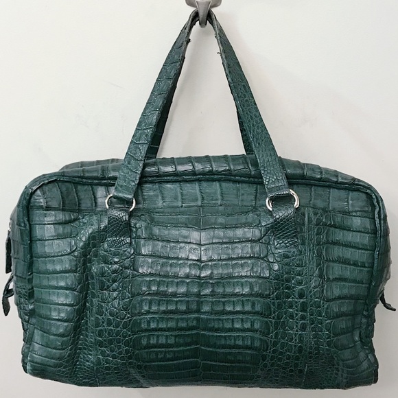 Nancy Gonzalez Green Crocodile Exotic Skin Shoulder Carryall Tote Duffle Bag - Picture 5 of 9